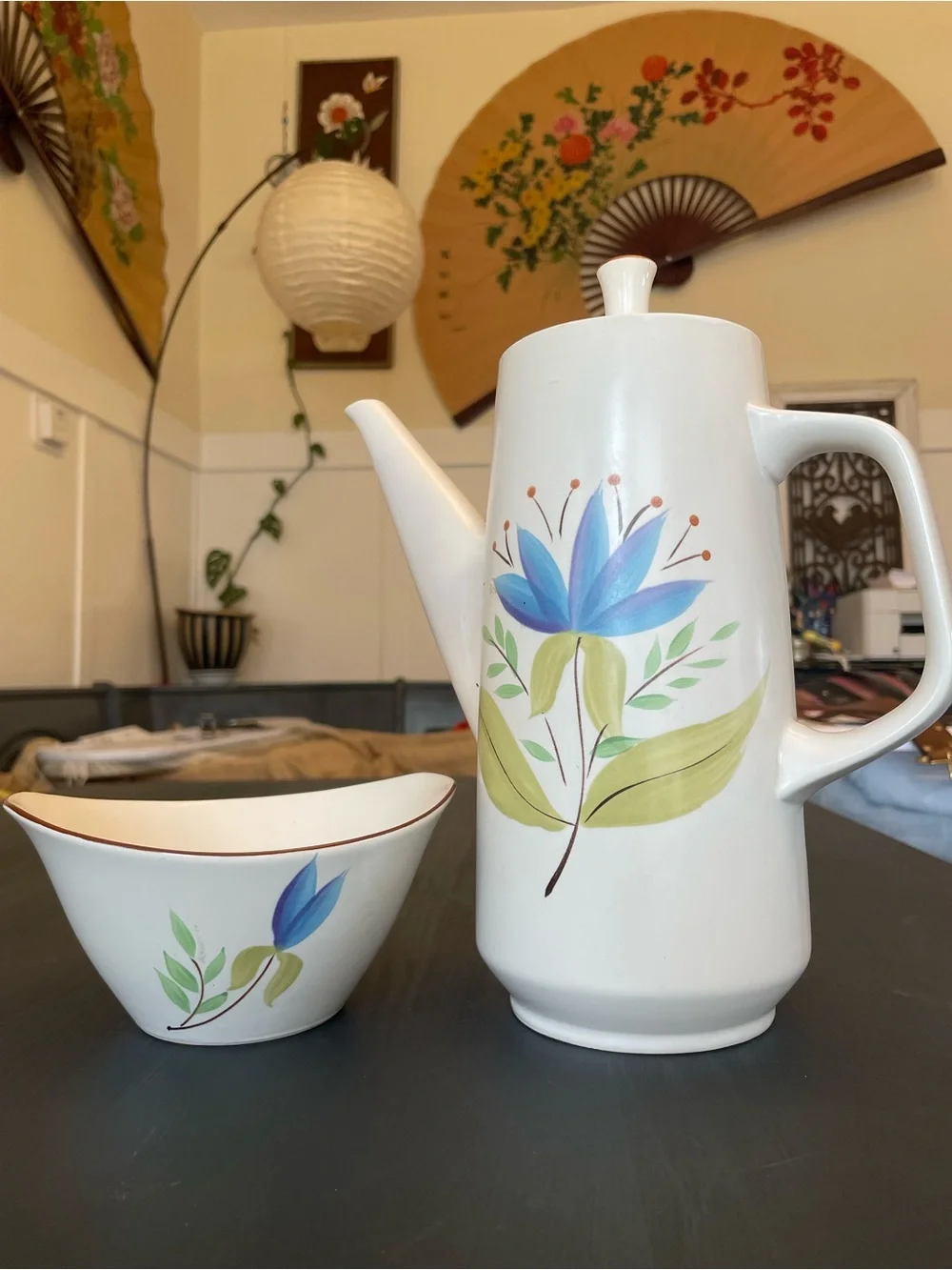 Vintage Japanese Stoneware Casual Ceram  Coffee Pot and Bowl Set  Loreli collect